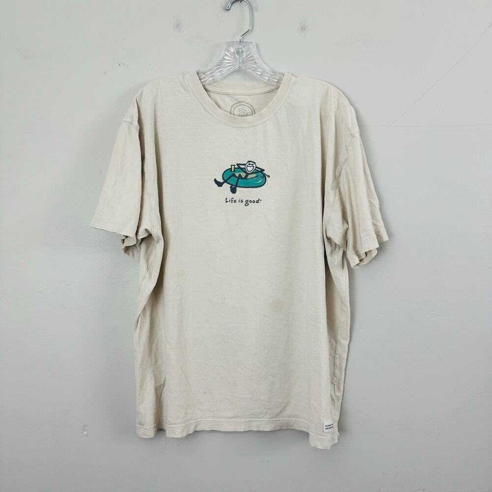 Life Is Good Tan Short Sleeve T Shirt Floating Guy Mens Size L